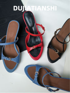 Fashionable Korean Summer New Womens Slippers with Wedge Heel Retro Genuine Leather Beach Shoes Casual Sandals European and American Style