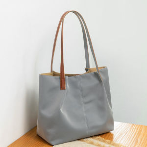 Large Oxford Cloth Leather Canvas Tote Bag Commuter Shoulder Handbag A4 File Bag Nylon Single Strap Bag Pure Color Trend