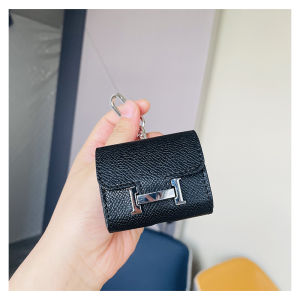 High-End Leather H-Clip Mini KangKang Bag Pendant Airpods1/2/3 Generation Protective Case Couple Car Keychain Accessory