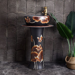 Artistic Ceramic Pedestal Washbasin Outdoor Balcony Wash Basin Retro Courtyard Lotus Basin Outdoor Floor-Standing