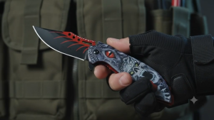 22cm Skull Pattern Folding Pocket Knife – Stainless Steel Utility Knife for Outdoor & Camping