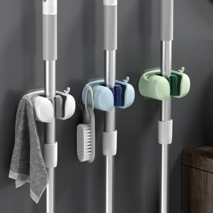 Antlers Mop Holder with Hook Hanger Strong Non-marking Hook Bathroom Mop Clip Self Adhesive Sticker Wall Mounted