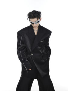 Casual West Mens Suit Jacket with Metal Zipper Design Non-Iron Treatment Loose Fit Pure Color Cotton Polyvinyl Chloride Blend