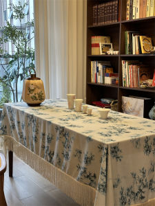 New Chinese Style round Tablecloth for Dining Table Coffee Table Living Room Book Desk High-End Vintage Feel Plant Floral Pattern