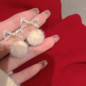 Sweet Almond Roasted Milk Fluffy Butterfly Knot Earrings New 2023 Plush Ball Jewelry Fashion Accessories for Women