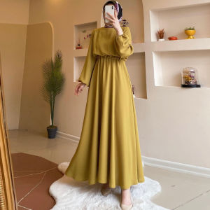 Women Muslimah Abaya Dress Wanita Retro Muslim Maxi Pakaian Lengan Panjang Pakaian Plain Baju Raya