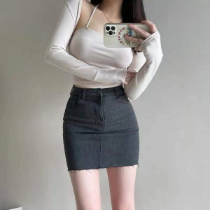 SUGAR Skinny Elastic Buttocks Wrapped Denim Skirt For Women In Summer New Style High Waist Slim Versatile Hot Girls A-Line Skirt