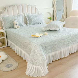 Thickened Cotton Lace Bed Cover Three-Piece Set Princess Style Dustproof Cotton Filled Bedspread Bed Skirt for Girls