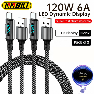 NNBILI USB Type C to Type C 6A Fast Charge 120W USB A To Type C Data Cord For Huawei Honor Xiaomi With Led Digital Display Cable