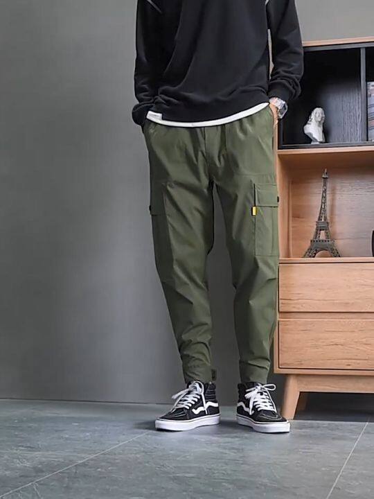 Solid Color plain Loose causal Pants thin multi-pocket cargo pants