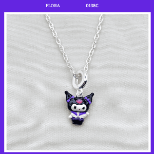 FLORA 0138C - [Có bán lẻ] Dây chuyền bạc hình Kuromi màu đen dành cho bé gái
