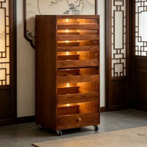 HENGDEMU | New Chinese Style Storage Cabinet Display Shelf with Lighting Moveable Organizer