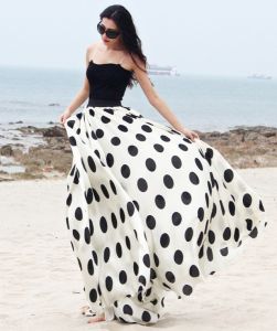 Elegant A-Line Midi Skirt with Large Polka Dots in Chiffon for Holiday Stylish Full Skirt Women plus Size Natural Waist Long Skirt