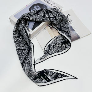 Paris Map Style Silk Scarf Commute Elegant Simple Satin Diamond Pattern Mulberry Silk Tie for Men And Women All Seasons