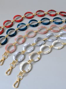 European and American Fashion Women Bag Thick Straps Sholder Bag Accessories Vintage Mixed Gold Resin round Chain Mobile Phone Charm Acrylic Chain