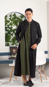 Jubah Gamis Al-Jabbar Motif Embos Batik Miring Lengan Panjang Tersedia 3 Warna