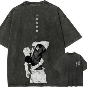 Bandai | Toji Fushiguro T Shirt Jujutsu Kaisen Men Acid Wash Inverted Spear of Heaven Anime Sorcerer Killer Vintage Bootleg Tee Shirts