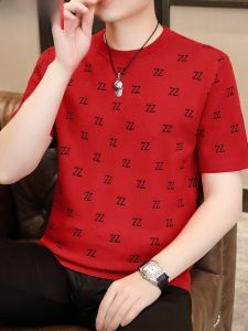HENGYUANXIANG | Hengyuanxiang 2025 New Mens Half Sleeve Sweater Red Short Sleeve T-Shirt Spring Base Layer Shirt Fashion Urban Loose Fit Round Neck