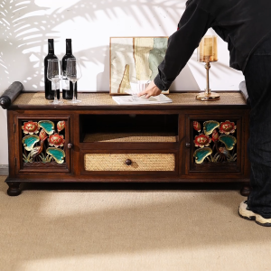 ตู้โทรทัศน์ไม้จริงสไตล์วินเทจ สำหรับห้องนั่งเล่น จัดเก็บของ ตู้แบบเอเชีย