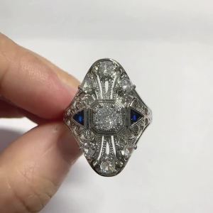 Huitan Geometric Design Women Ring Silver Color Vintage Party Bohemian Style Accessories Inlaid Shining CZ Retro Lady Jewelry
