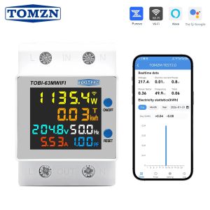 TOMZN 6IN1 WiFi Bộ Ngắt Mạch Thông Minh Đồng Hồ Đo Điện Áp Kỹ Thuật Số Công Suất Hiện Tại Tần Số Năng Lượng Hai Chiều 85-265VAC 63A 16kW