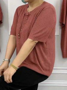 New Chinese Style Loose Fit Ice Silk Short Sleeve T-Shirt Thin Knitted Summer New Arrival Womens Fashion Casual round Neck Top