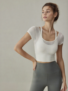 MITAOGIRL | Chest Padded Short Sleeve T-Shirt Set for Yoga Pilates Fitness Exercise Summer