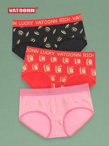 Womens Triangle Cotton Underwear Mid-Waist Print Pure Cotton Abdomen Inclusive Large Size Belt Antibacterial Crotch New Years Luck