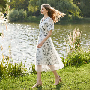 Patchwork Glitter Mesh Tie Waist Floral Dress