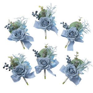 Dusty Blue Rose Boutonniere 6 pcs for Groomsmen Groom Boutonnieres Wedding Best Man Corsage Fall Vintage Rustic Marriage Flower
