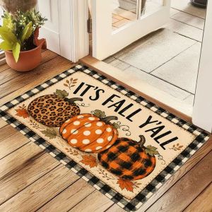 VIKAMA Thanksgiving Pumpkin Welcome Mat Non-Slip Indoor Outdoor Entrance Doormat Kitchen Bedroom Its Fall Yall Home Rug