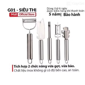 Bộ 5 món dao bếp inox đa năng gọt rau củ quả gọt vỏ bào sợi bền bỉ không gỉ tiện lợi an toàn