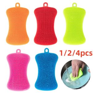 1/2/4pcs Kitchen Silicone Sponge Dish Washing Scrubber Household Cleaning Sponge Kitchen Gadgets Brush Accessories For Dishes