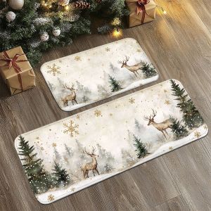 VIKAMA Mộc Mạc Tuyết Cây Tuyết Tùng Sàn Rừng Thảm Chống Trơn Trượt Có Thể Giặt Được Thảm Nhà Bếp Vintage Chủ Đề Giáng Sinh Nhà Sàn Nhà