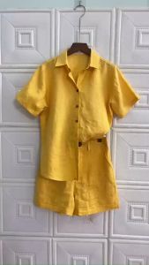 Bộ sơ mi nữ LINEN TƯNG PREMIUM. NHIỀU MÀU. Áo sơ mi tay ngắn quần short. June Linen S14. Hình chính chủ.