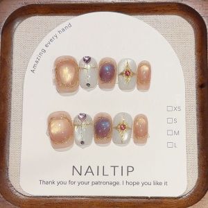 Retro Baroque Pattern Gold Line Edge Heart Diamond Fragments Nude Glass Beads Cats Eye Removable Nail Art Beauty Tools