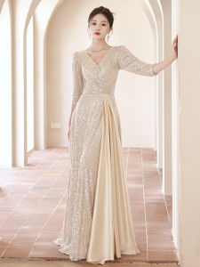 Champagne Color Evening Gown Womens 2026 New High-End Sensation Elegant Luxury Small Audience High-End Host Sequin Performance Clothes