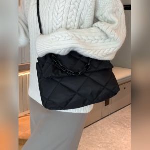 Chain Crossbody Square Bags Nylon Flap Women Underarm Bags Casual Quilted Fashion All-match Winter Large Capacity for Shopping