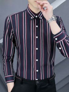 HENGYUANXIANG | Hengyuanxiang Mens Long Sleeve Striped Shirt Casual Versatile Business Style Fashionable Spring Autumn Season Clothing