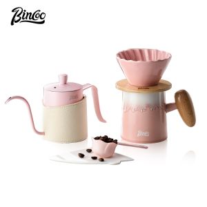BINCOO Coffee Dripper Set Pour-Over Coffee Set Home Ceramic Filter Sharing Pot with Manual Grinder Complete Set