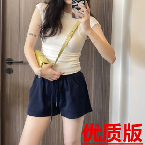 Quần Short Thể Thao Nữ Cạp Cao Mùa Hè Phong Cách Mỹ Cổ Điển Quần Dài Đến Giữa Bắp Chân Rộng Rãi Thoải Mái