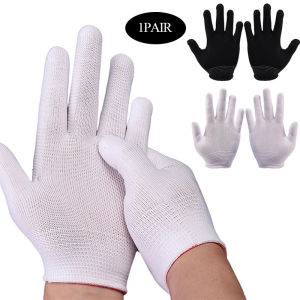 1Pair Nylon Gloves White Black Work Protective Glove Non-slip Elastic Gloves for Men Women Craft Washable Garden Cleaning Tool