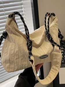 Summer Large Capacity Pleated Canvas Shoulder Bag Women Commuting Dumpling Crossbody Bag Versatile Korean Style Handbag