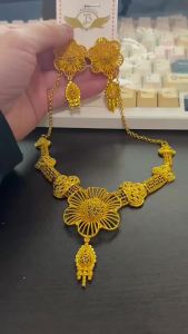 24k สร้อยคอชุดเครื่องประดับผู้หญิงไม้ไผ่ชุบทอง