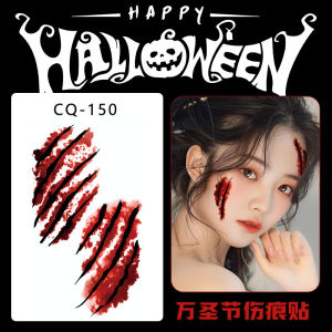 Halloween Tattoo Sticker Mens Waterproof and Durable Womens Artificial Scratch Bleeding Fake Wound Stitching Scar Makeup Face Stickers