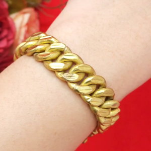 สร้อยข้อมือทองเหลือง งานดิบไม่ได้ชุบ ความยาว 7.5 นิ้ว ลายเลสนูนตัดลาย ทองเหลืองโบราณ วินเทจ พร้อมส่ง