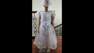 "White First Communion Dress for Girls with Bello | Elegant Formal White Gown for Kids | Holy Communion Silk Dress | Pang Kumpil White Dress"