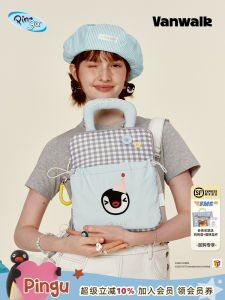 Portable Travel Penguin Makeup Bag Womens Cosmetic Storage Bag Handheld Flat Organizer Bag Durable Polyester Cartoon Pattern