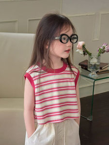 Sweet Stylish Striped Short Sleeveless Vest Top: Summer Fashion Outerwear for Girls