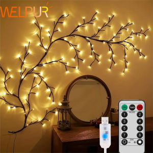 96LED สาขาต้นไม้โคมไฟผนังห้องนอนตกแต่ง Willow Vine Tree Light Strip 8 โหมด DIY บรรยากาศ Light Home Lighting